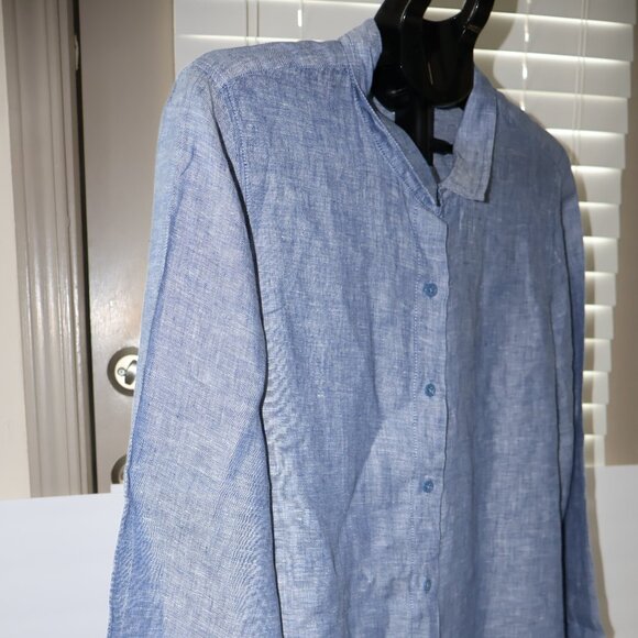 Garnet Hill 100%  Linen Chambray Blue Shirt Dress – XL Effortless Chic - Picture 10 of 13